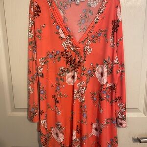 Chaus New York Floral V-Neck Dress in Coral
